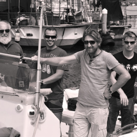 The team of biodiversity research on the boat